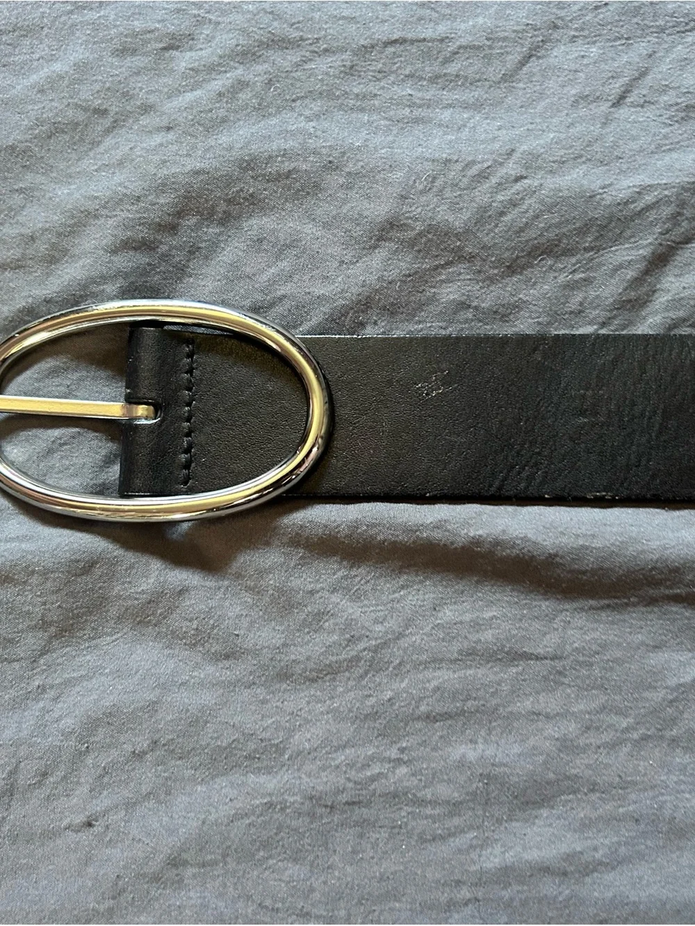 Women’s Black Leather Belt with Silver Oval Buckle